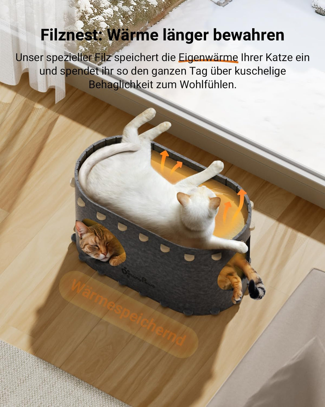 DownyPaws Katzenhöhle Filz, Katzenhaus aus Filz, Katzenbett, Katzenhöhle für Katzen, 58 x 33 x 30cm,