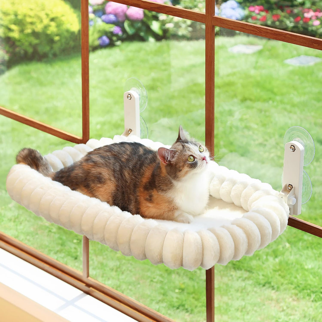 Zakkart SnugCloud Faltbare Katzenfensterstange – schnurlos, ultraweich, maschinenwaschbar, Bett mit