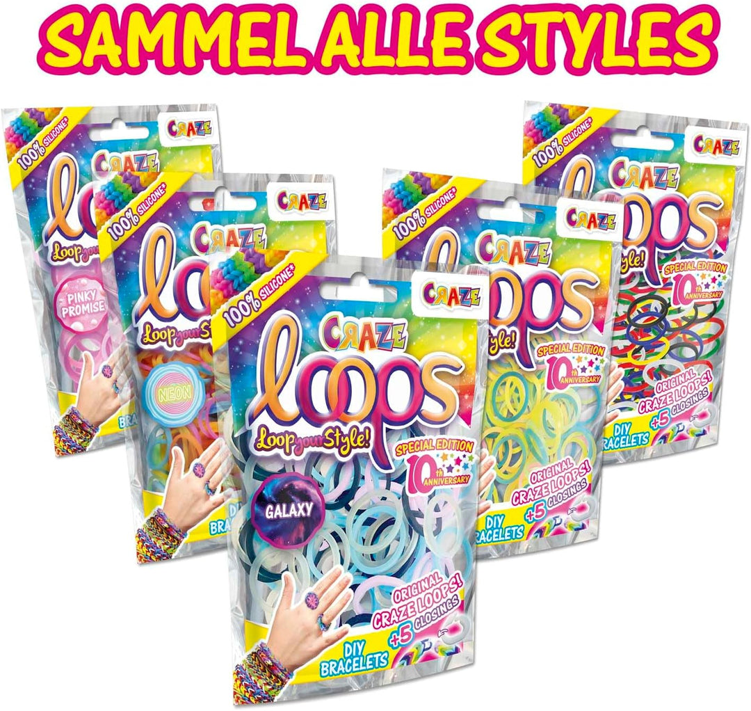 CRAZE LOOPS BAG 100 XXL Set - Loom Bänder 24x 100 Foilbag & 120 Verschlüsse, Farbmix, 100% hautfreun