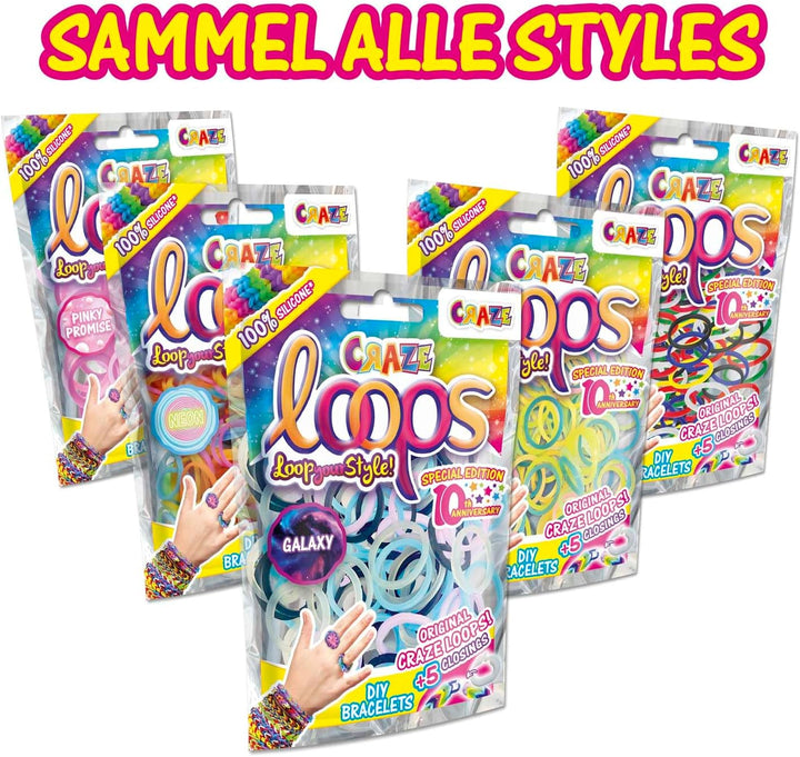 CRAZE LOOPS BAG 100 XXL Set - Loom Bänder 24x 100 Foilbag & 120 Verschlüsse, Farbmix, 100% hautfreun