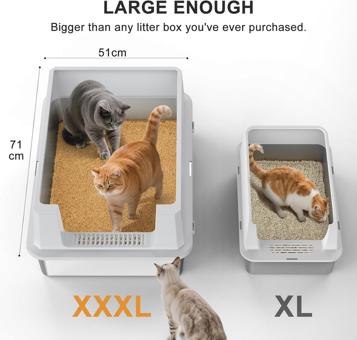 MIXJOY XXXL Katzenklo Edelstahl, Katzenklo Extra Gross 71x51x30 cm, Offene Katzentoilette Edelstahl