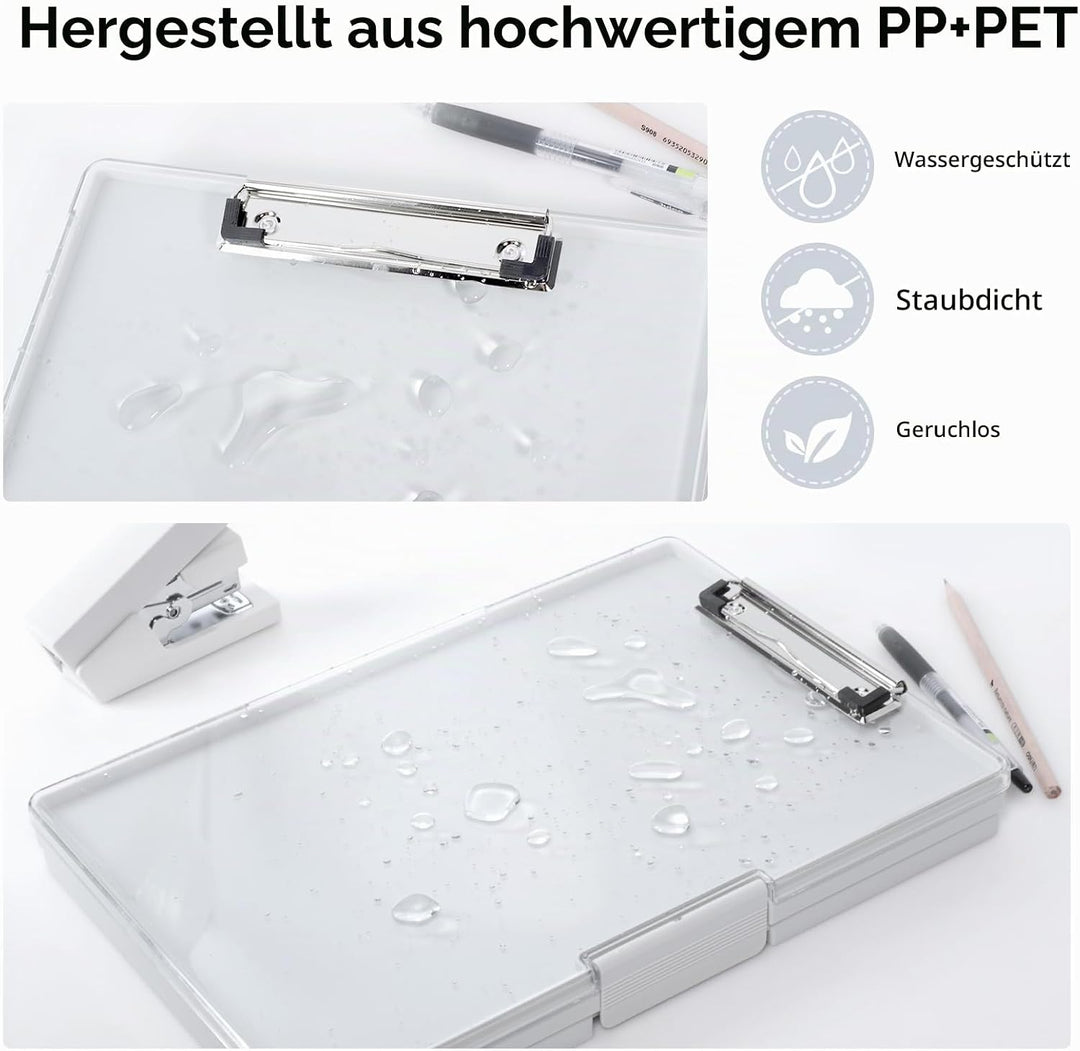 FRETONBA Klemmbrett a4 mit Aufbewahrungsfach,Kunststoff-Klemmbrett mit Ablage, Leichtes Zwischenabla