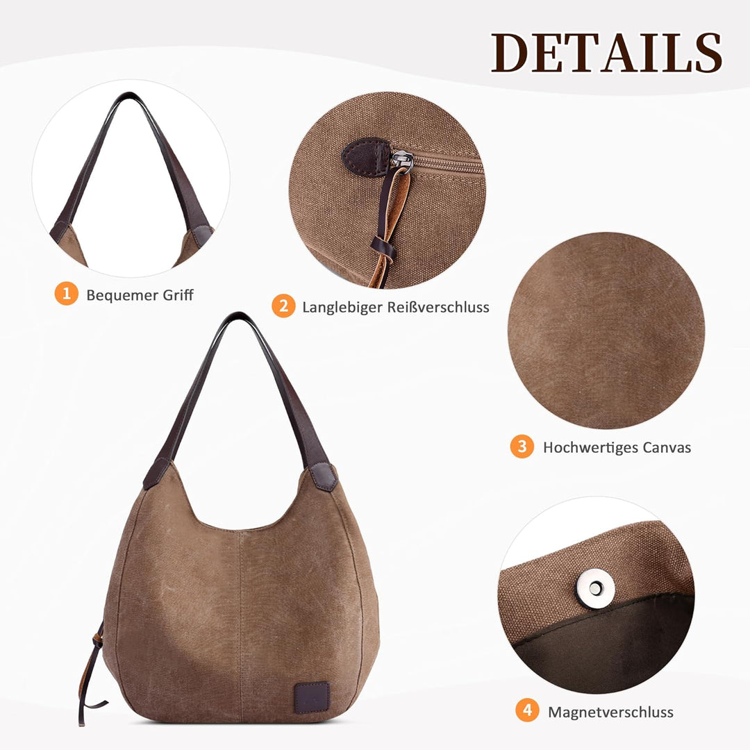 DIRRONA Mode Damen Canvas Handtasche Damen Canvas Schultertasche Canvas Tragetasche Leicht Sanft Han