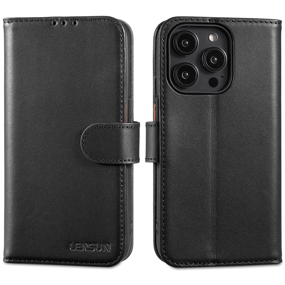 LENSUN Echtleder Hülle für iPhone 14 Pro, Handyhülle [Echtes Leder][Magnetverschluss][RFID Schutz] H