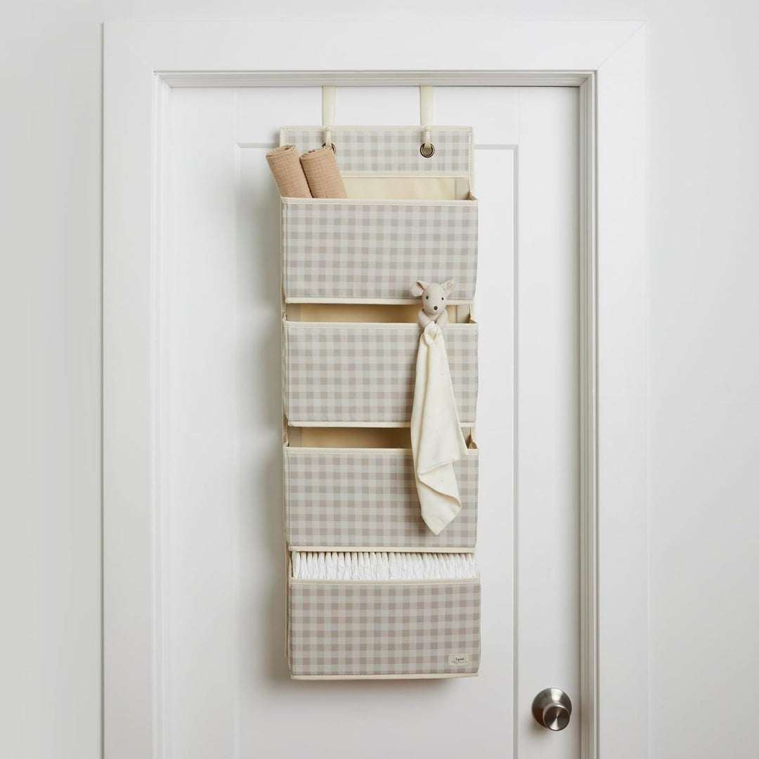 3 Sprouts - Hängeorganizer Tür Organizer - Ideal für Ordnung im Bad und Kinderzimmer - Gingham Beige