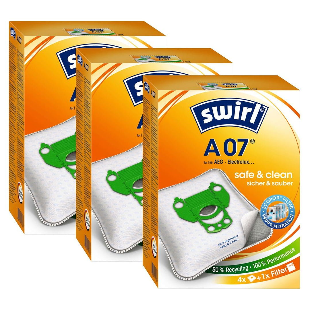 3 Pakete Swirl Staubsaugerbeutel A07 / A 07 MicroPor Plus AirSpace für AEG Staubsauger Gr. 28