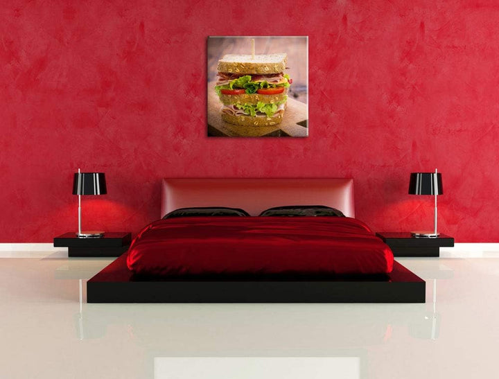 Doppeldecker Sandwich, Format: 70x70 auf Leinwand, XXL riesige Bilder fertig gerahmt mit Keilrahmen,