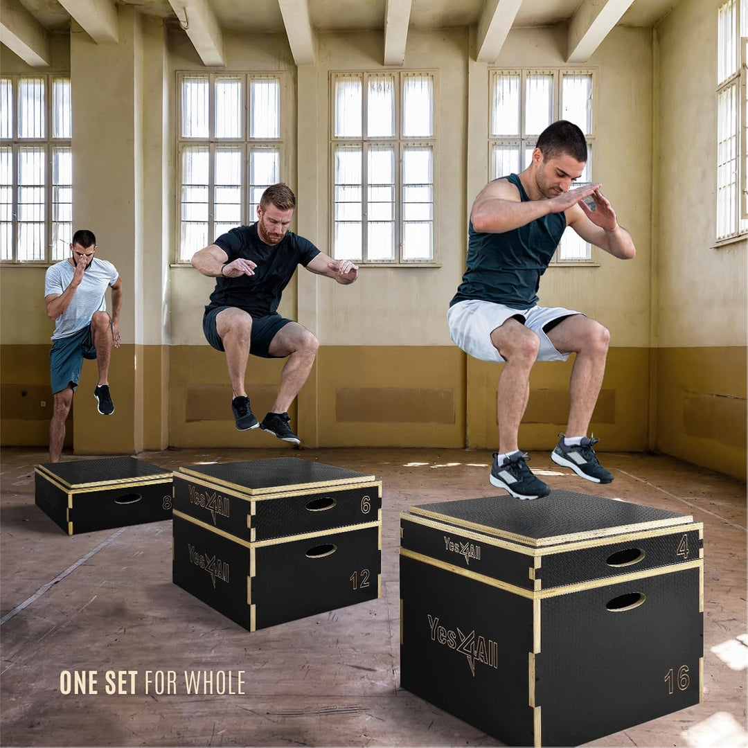 Yes4All Plyo-Box aus Holz, 3-in-1, rutschfeste Step-Up-Box für Workout, plyometrische Sprungbox für