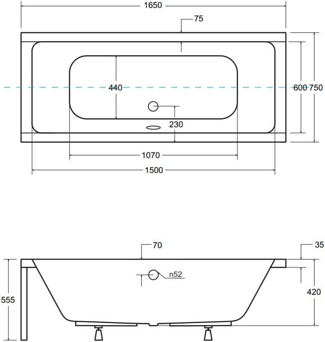 KOLMAN Badewanne QUADRO Rechteck 165x75 mit AcrylSchürze, Ablaufgarnitur und Füssen Komplettset 4in1