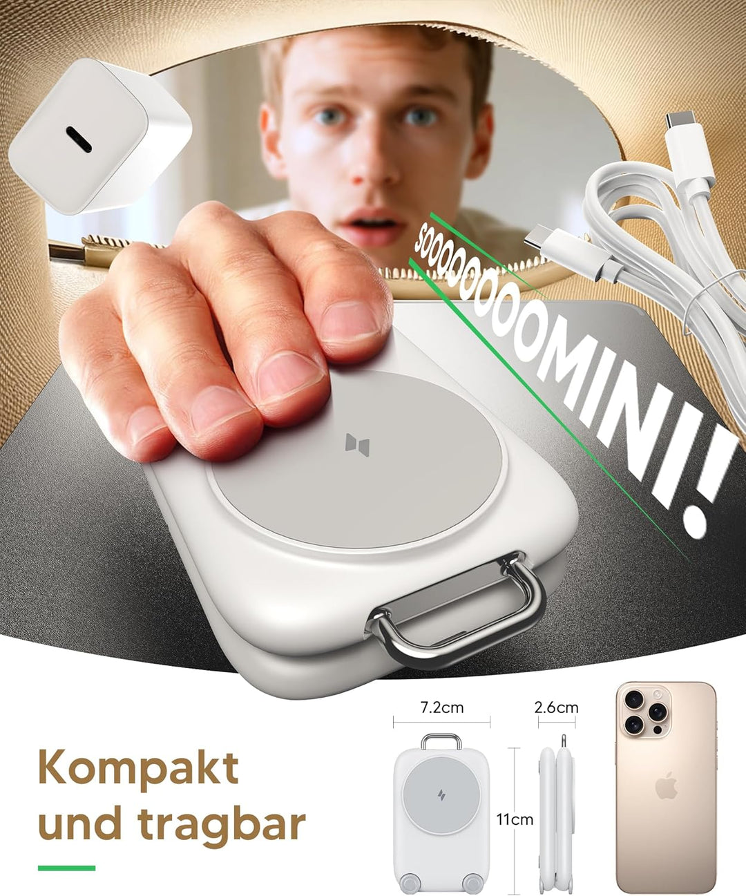 Mukiya Magnetisch Ladegerät Kabellose Ladestation für Apple-Geräte, Faltbar 3 in 1 Ladestation Kompa
