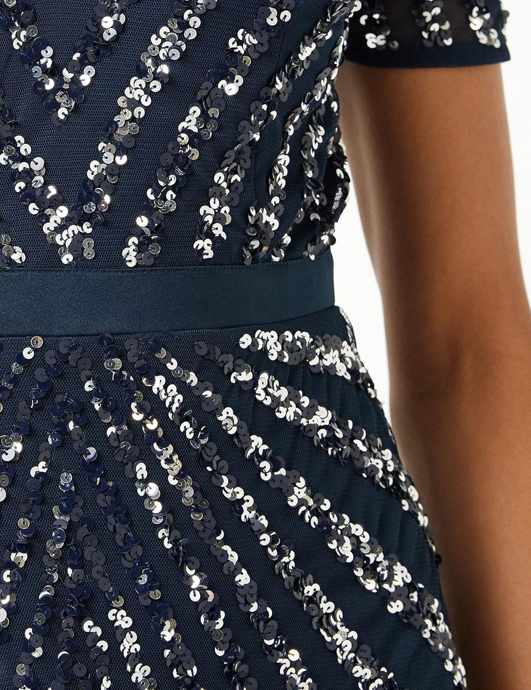 Maya Deluxe Damen Pailletten Maxi Abendkleid Elegant für Hochzeit V-Ausschnitt A-Linien-Schnitt Brau