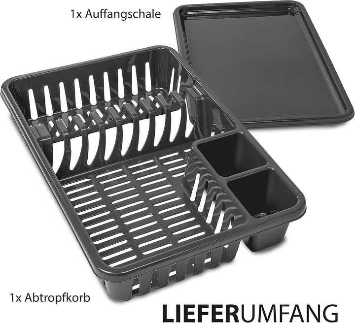 Hausfelder Geschirr Abtropfgestell, Schwarz | Kunststoff, BPA-frei, Geschirr, Abtropfgestell, Spüle,