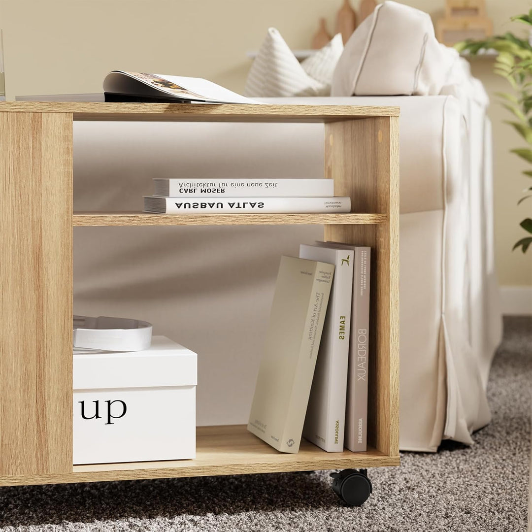 SoBuy FBT34-N Beistelltisch Zeitungsständer Couchtisch Nachttisch Tisch mit Rollen Natur, Natur