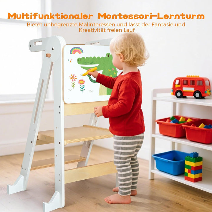 Lernturm Klappbar, Montessori Learning Tower, Multifunktionaler Lernturm ab 1 Jahr klappbar, Platzsp