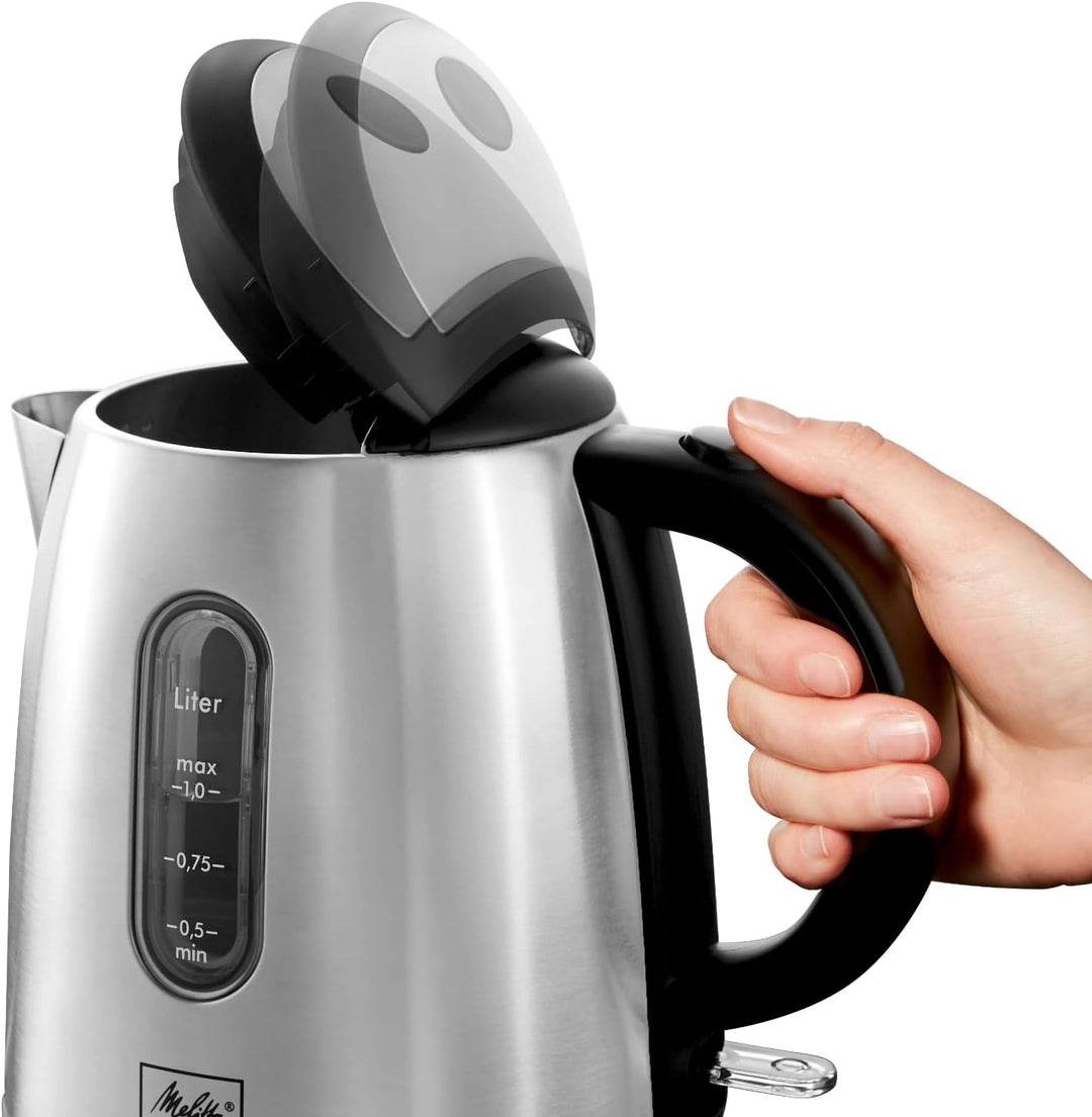Wasserkocher - MELITTA - Prime Aqua mini Top, Edelstahl, 1,0 L, 2200 W, externe Wasserstandsanzeige,