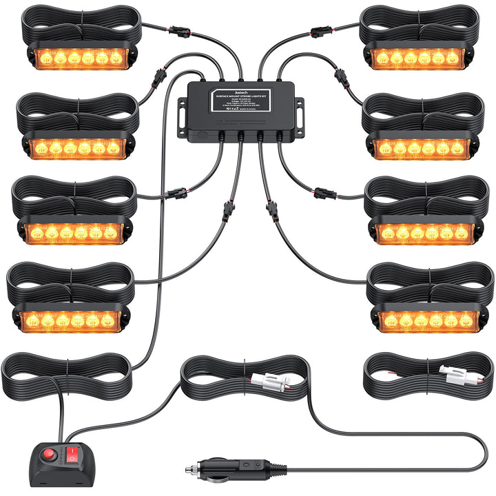 Justech 8er 6LED Warnlicht Frontblitzer Stroboskoplicht Frontblitzer, 30 Modi Warnleuchte Stroboskop