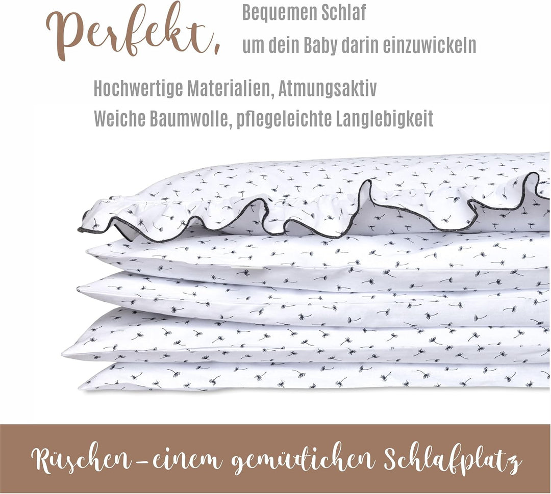 Pepi - Bettwäsche Weiss Rüschen - Kissen 30×40 und Bettdecke mit Füllung 75×100 - Musselin Bettwäsch