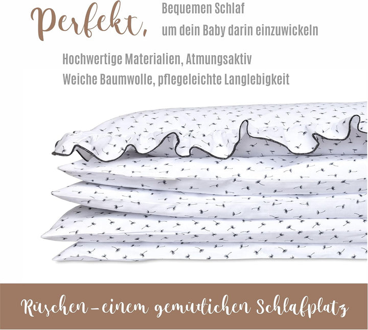Pepi - Bettwäsche Weiss Rüschen - Kissen 30×40 und Bettdecke mit Füllung 75×100 - Musselin Bettwäsch