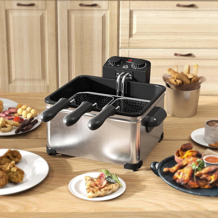 HOMCOM Fritteuse mit 5L Kapazität, Einstellbare Temperatur & Timer, Öl-Fritteuse mit Abnehmbarer Öl-
