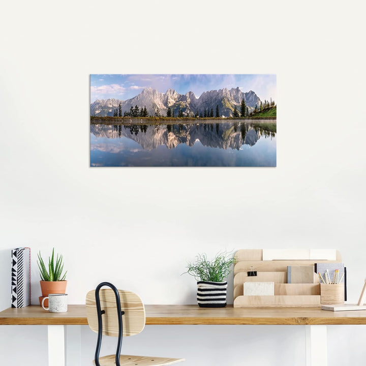 ARTland Wandbild Alu Verbundplatte für Innen &amp; Outdoor Bild 60x30 cm Landschaft Berge Alpen Bäume Se