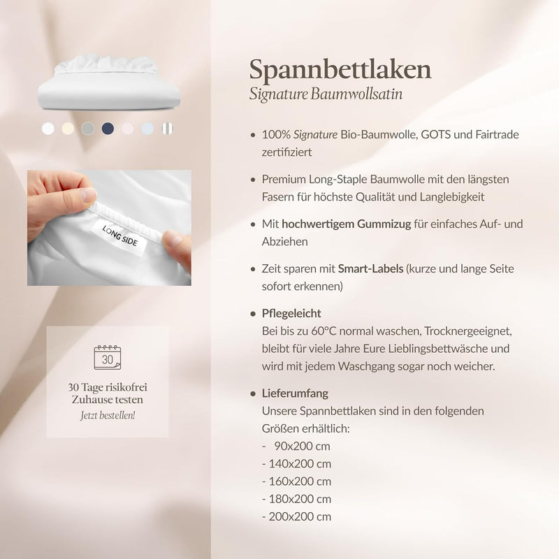 bo&button® Mako Satin Spannbettlaken | Echte Bio Luxusqualität | ALLE GRÖssEN für Matratzen & Boxspr