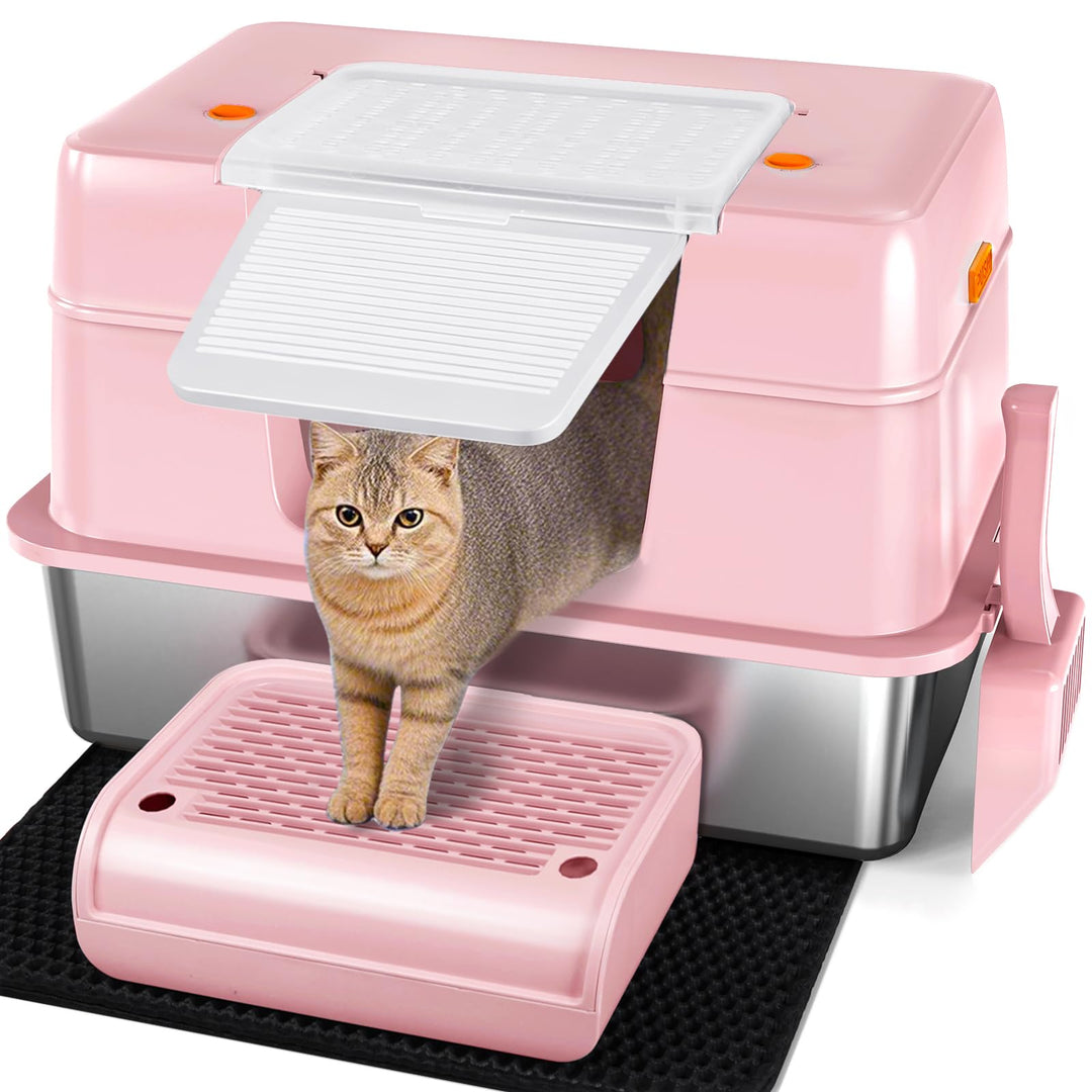 Vivifying Katzenklo Edelstahl mit Deckel, XL Leicht zu Reinigen und Geruchsresistent Katzentoilette