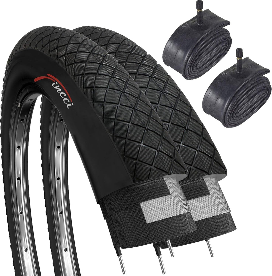 Fincci Set Fahrradreifen 20 Zoll 20x1.95 53-406 Reifen Fahrradmantel mit Autoventil Schläuche Fahrra