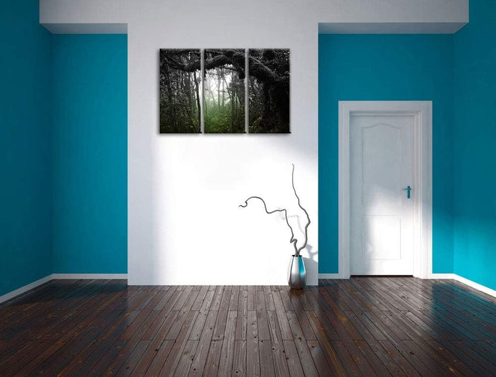 Regenwald in seiner ganzen Pracht schwarz/weiss 3-Teiler Leinwandbild 120x80 Bild auf Leinwand, XXL