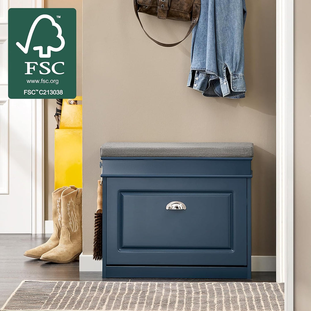 SoBuy Schuhbank mit Sitzkissen &amp; Klappe 60x52x24cm für Flur | Schuhschrank schmal mit Stauraum, bis