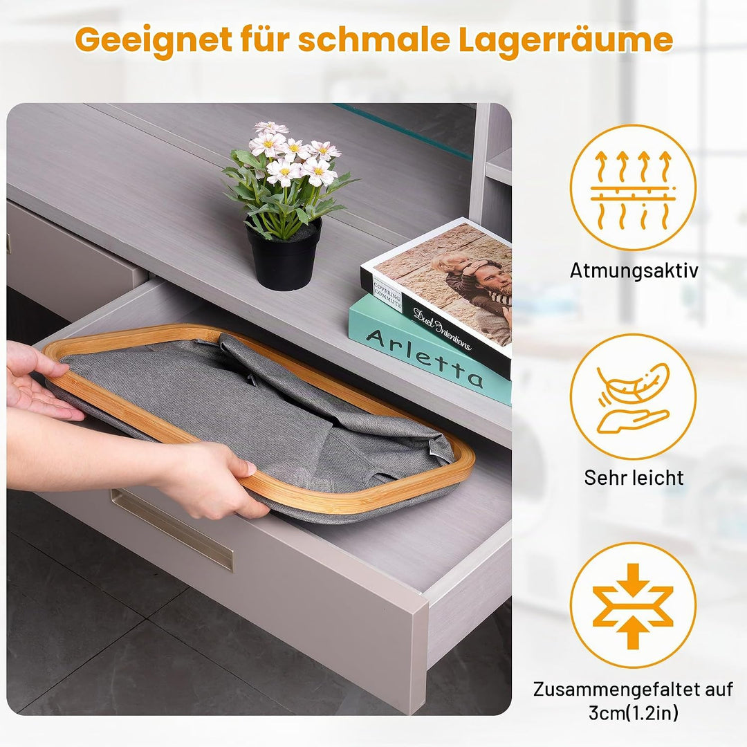 efluky Faltbarer Wäschekorb 50L, Bambus Stoff Faltbarer Storage Basket, Aufbewahrung Klappbar Wäsche