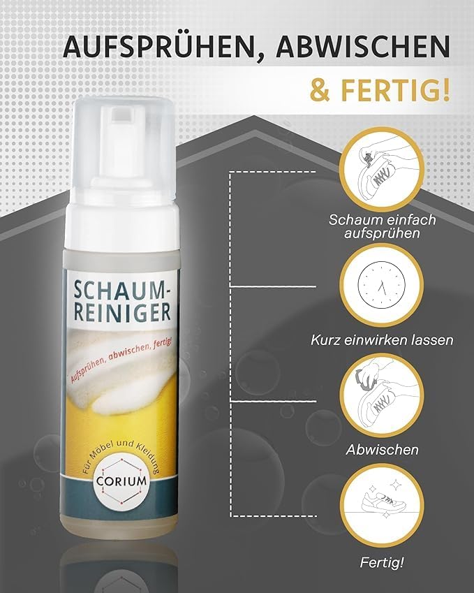 Corium | Effektiver Schaumreiniger für alle Textil- & Lederarten, einfache Reinigung ohne Wasser, Al
