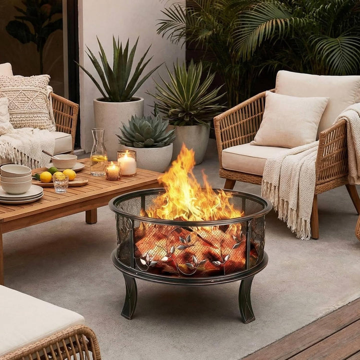 Feuerschalen, Feuerschale mit Funkenschutz, Feuerschale Garten Ø71x65cm, inkl. Poker & Kohlerost, Fe