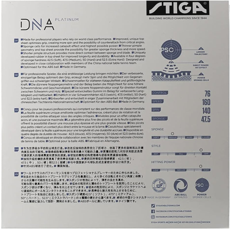 Stiga Unisex-Adult DNA Platinum M Tischtennisbelag 2.1 Rot, 2.1 Rot