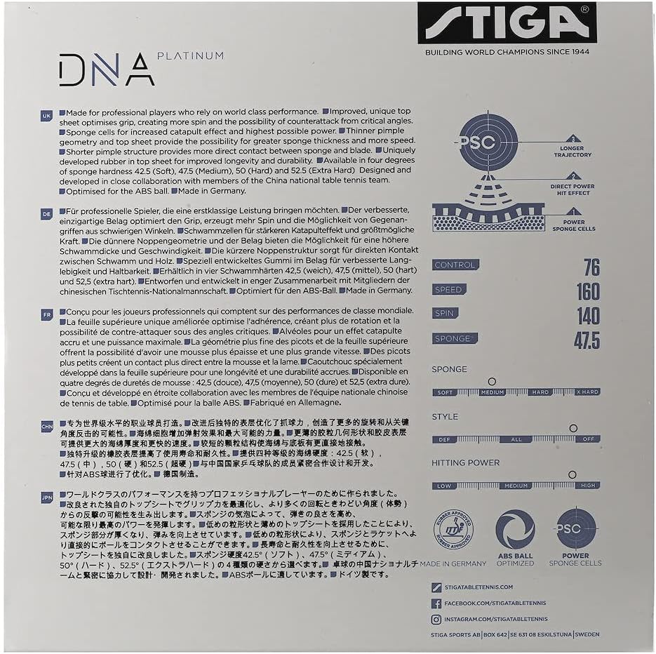 Stiga Unisex-Adult DNA Platinum M Tischtennisbelag 2.3 Rot, 2.3 Rot