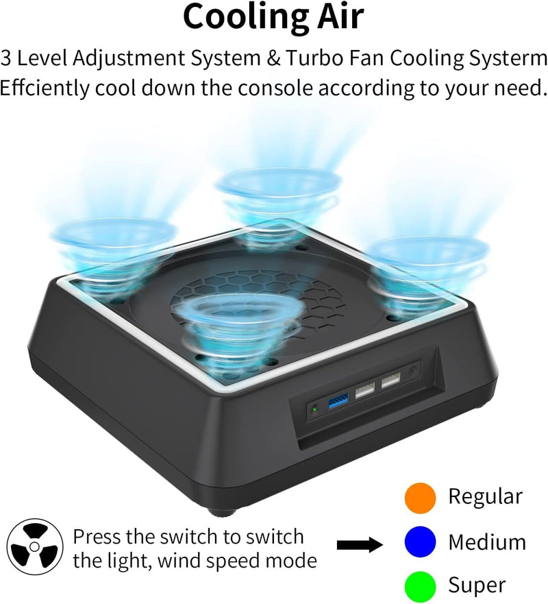 Lüfter für Xbox Series X, RGB-LED-Anzeige, Kühlstation mit 3 Stufen, einstellbare Geschwindigkeit, L