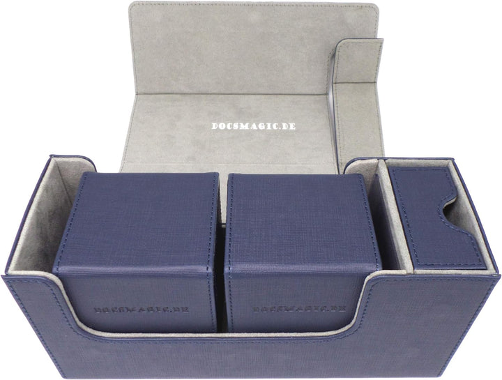 docsmagic.de Premium Magnetic Tray Long Box Dark Blue Small + 2 Flip Boxes - Dunkelblau Small + 2 Fl