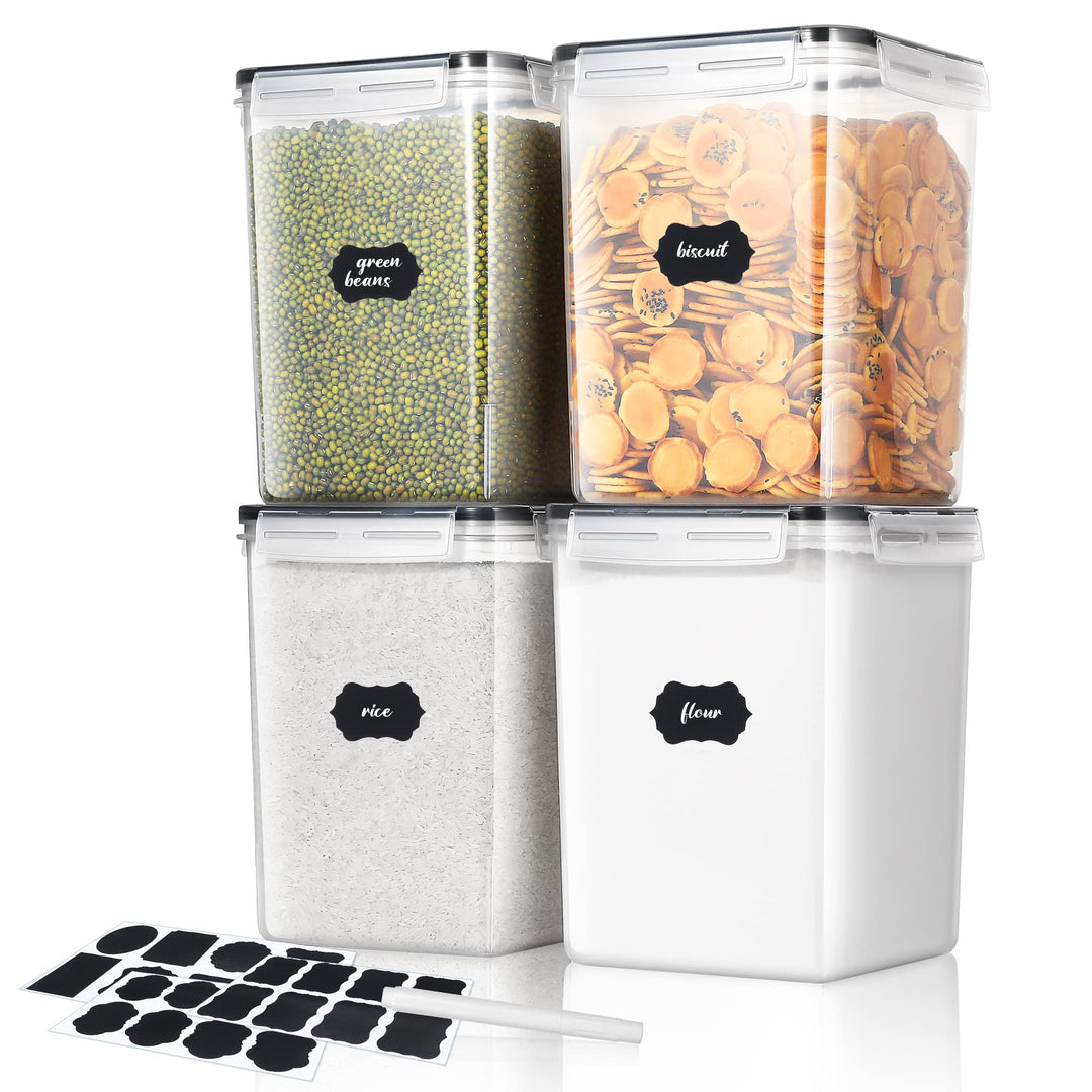 5,2L Gross Vorratsdosen mit Deckel Luftdicht 4er Set mit Kreidemarker und Etiketten, BPA Frei Plasti