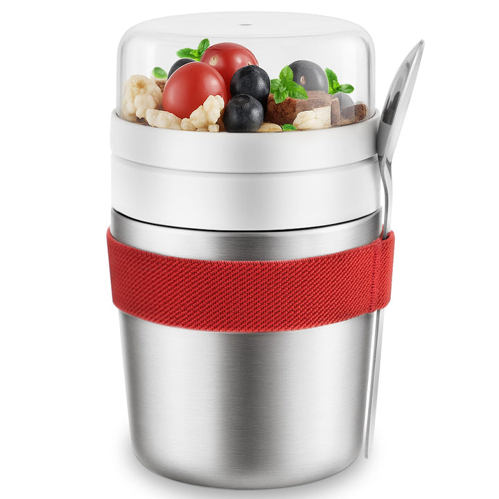 Edelstahl Müslibecher to go mit Löffel, Doppelwandiger Vakuum-Isolier Joghurtbecher to go 720ml, Neu