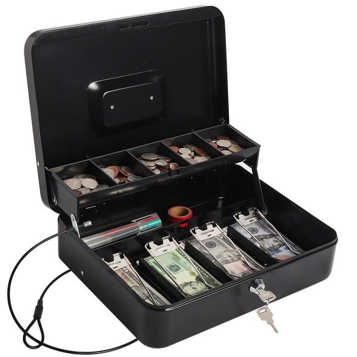 Geldkassette mit Geldablage und Schloss, Grosse Spardose für Bargeld, 5 Fächer, 4 gefedert, Geldtres