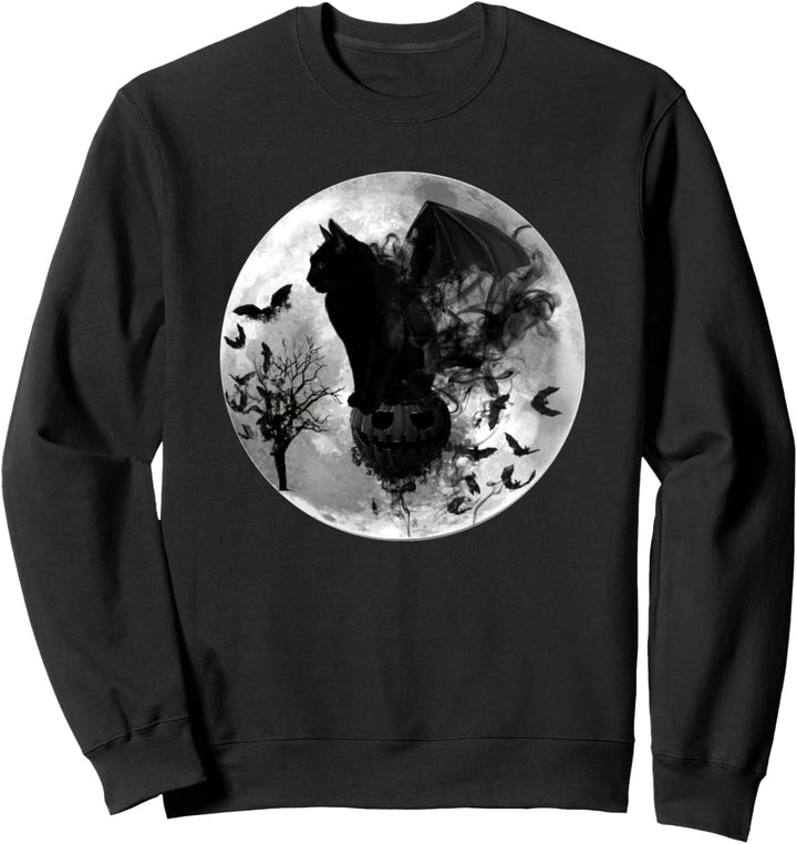 Gothic Batcat Black Cat Halloween Full Moon Spooky Bats Sweatshirt