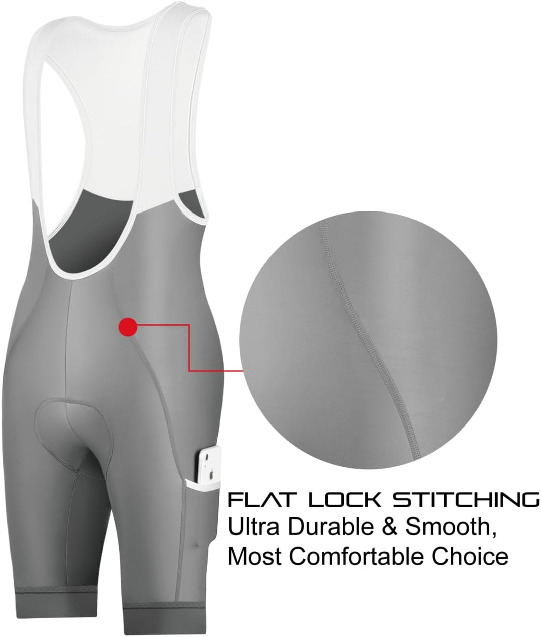 CEROTIPOLAR Radhosen für Herren, Lange Polsterung, Fahrrad-Bib-Shorts UPF50+ L Gray, L Gray