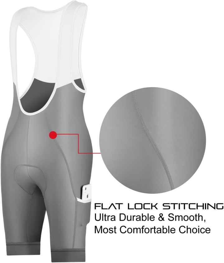 CEROTIPOLAR Radhosen für Herren, Lange Polsterung, Fahrrad-Bib-Shorts UPF50+ L Gray, L Gray