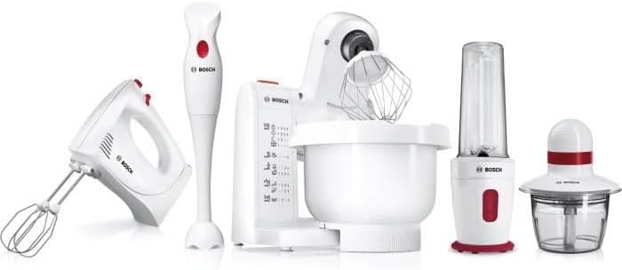 Bosch MFQP1000 Handmixer, Rot, Weiss, Mischung, Knöpfe, drehbar, Kunststoff, 300 W