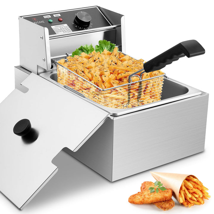 Fritteuse mit Korb 10L/12,7QT 2500W Elektrische Fritteuse 0,8mm Edelstahl Verdickt Arbeitsplatte Öl