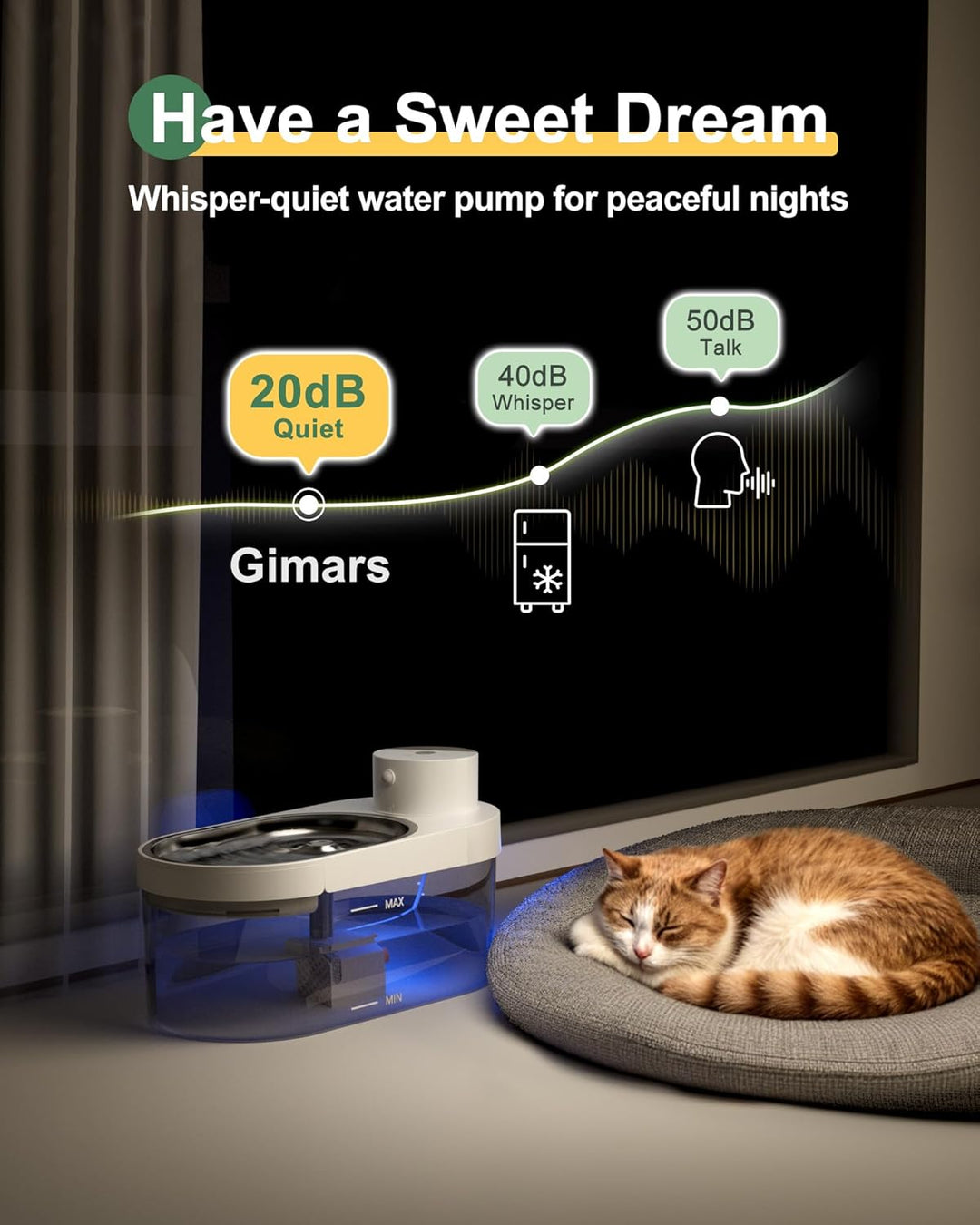 Gimars 4L UltraLeiser BPA-frei Katzenbrunnen Kabellos mit Bewegungsmelder, 5000mAh Akku, Trinkbrunne