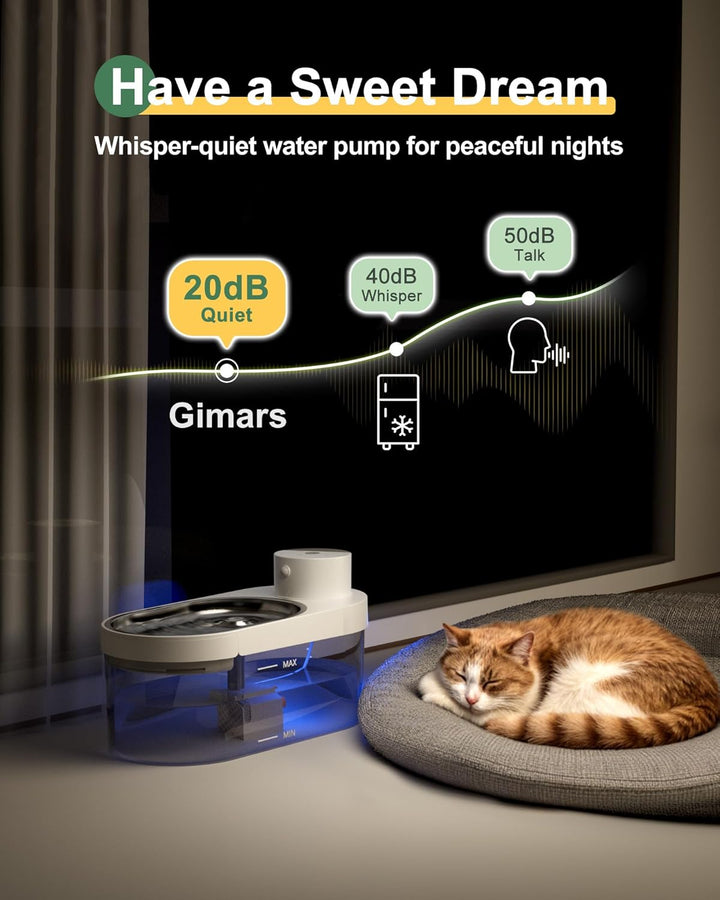 Gimars 4L UltraLeiser BPA-frei Katzenbrunnen Kabellos mit Bewegungsmelder, 5000mAh Akku, Trinkbrunne