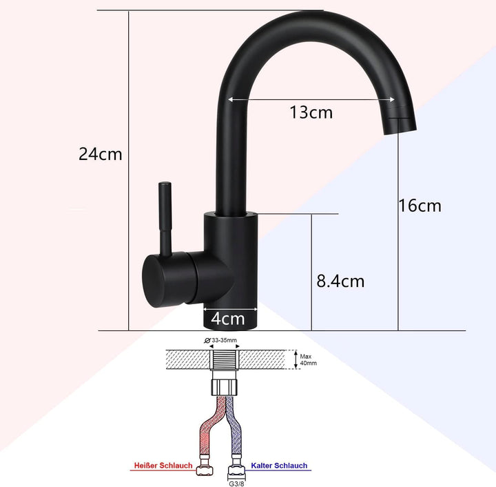 Wasserhahn Bad Waschtischarmatur Waschbecken - Armatur Schwarz Warm- und Kaltwasserhahn 360° Drehbar