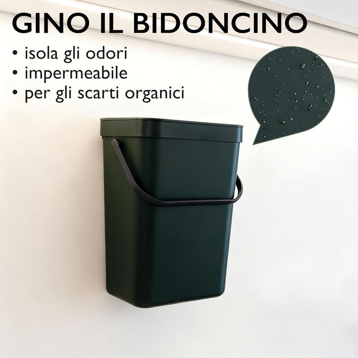 Perfetto Nasslauf/Bioabfall zum Aufhängen - GINO - 12 lt. - Waldgrün