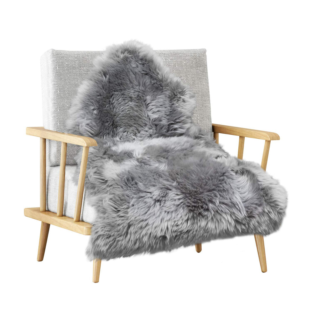MYLUNE HOME Lammfell Teppich Schaffell echt 90 x 60cm schafsfelle grau weiche und Flauschige Decke S
