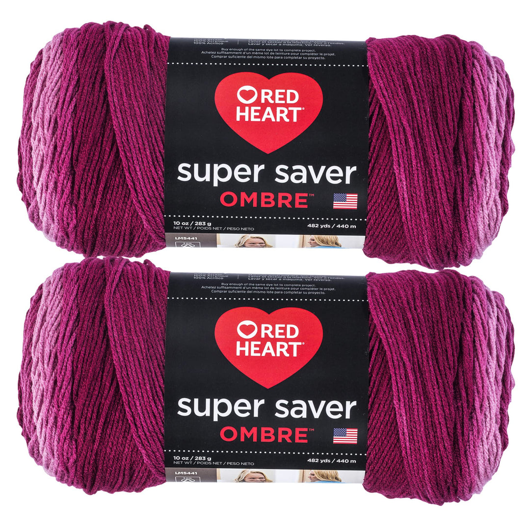 Red Heart E305.3965P02 Super Saver Jumbo Garn, Acryl, Anemone Ombre, 2 Pack, 880 Meter Anemone Ombre
